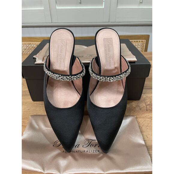 Pnina Tornai 4 Naturalizer Liefde Satin Rhinestone Mules Black Size 9.5 Wide NIB - Picture 4 of 13